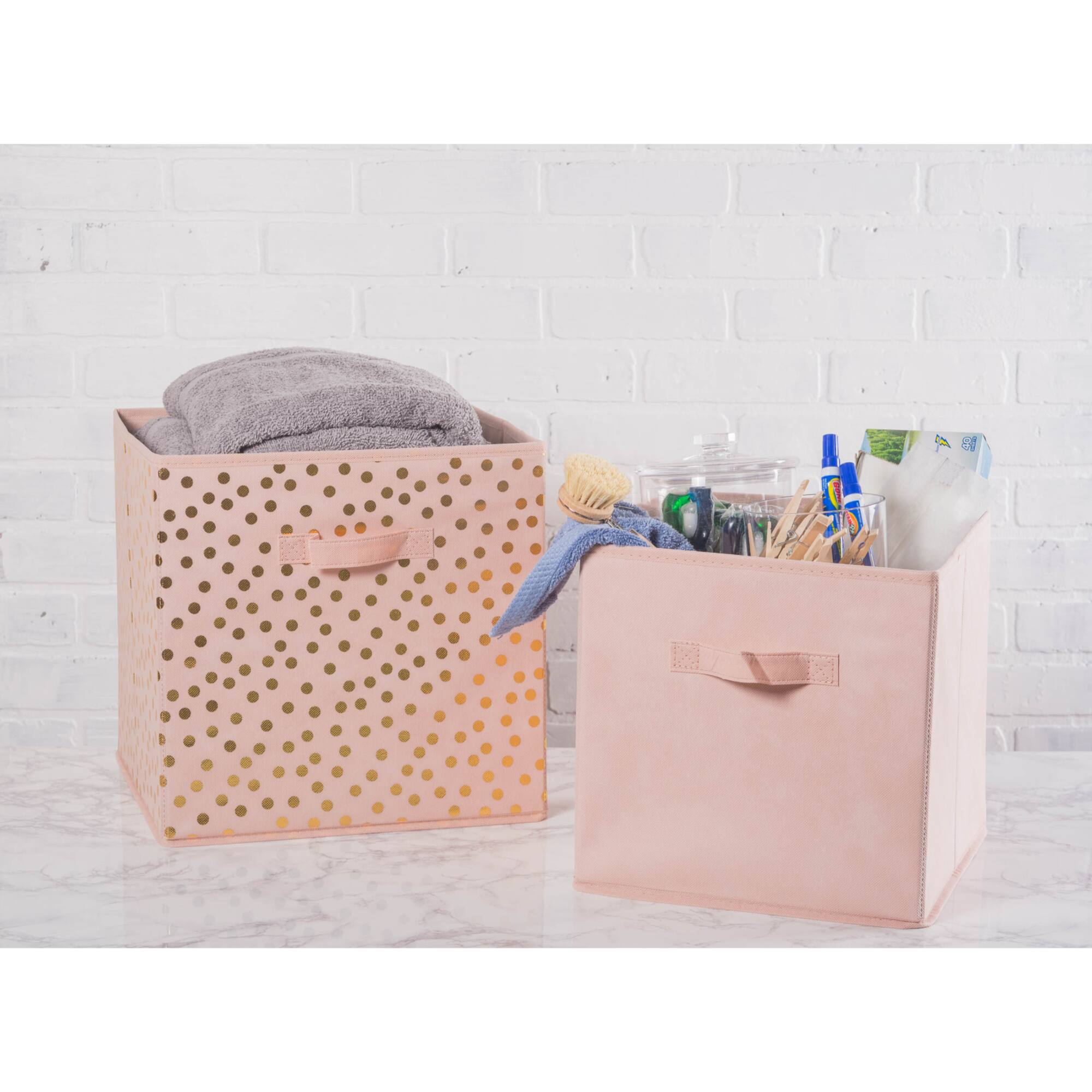 DII® 11" Millennial Pink & Gold Dots Non-Woven Fabric Cubes, 2ct.